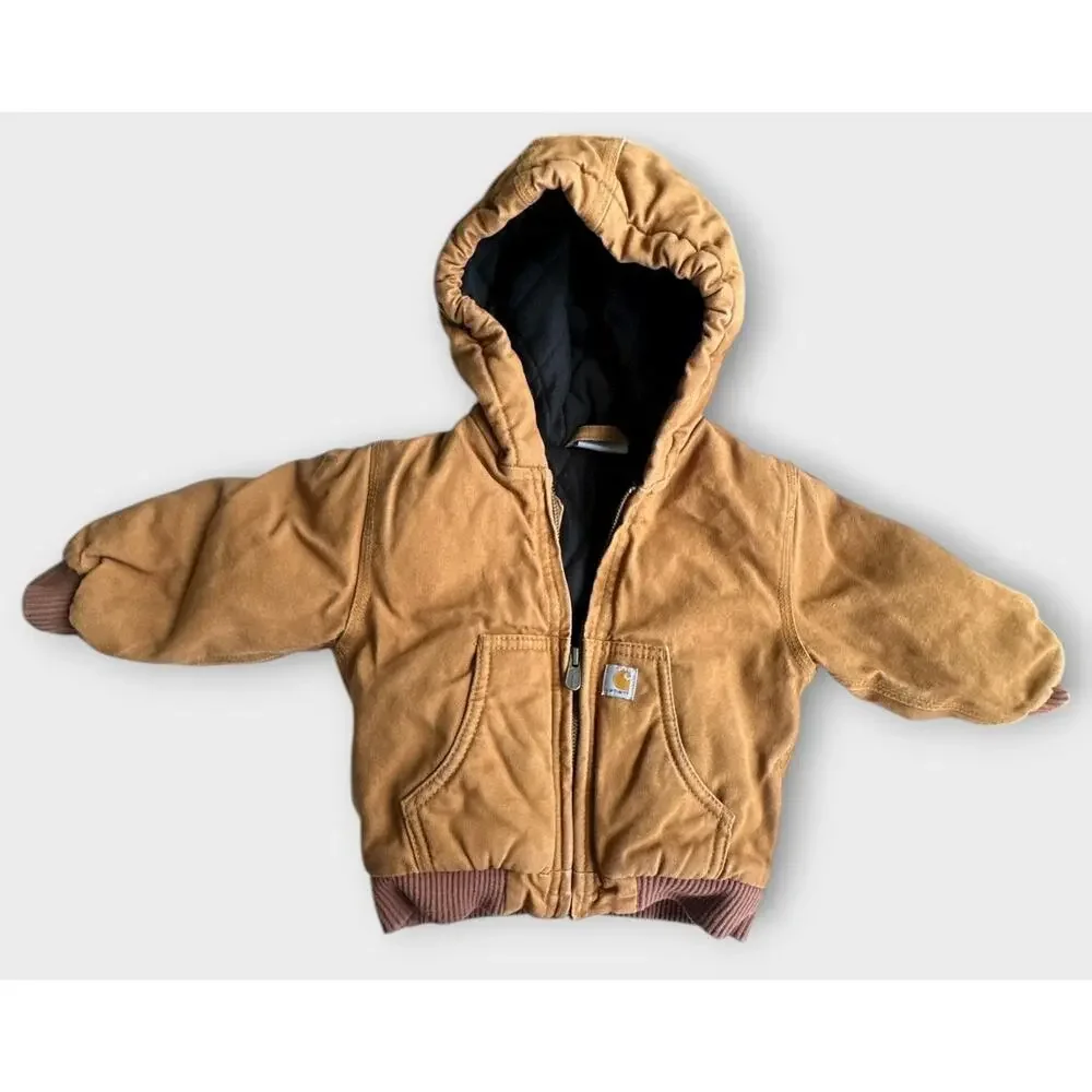 Carhartt Baby Toddler Jacket 18M Brown Hooded Quilt Lined Full Zip Coat 18 Month